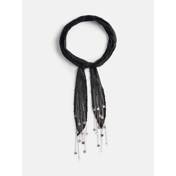 No Boundaries Women's Skinny Scarf, Black Silver