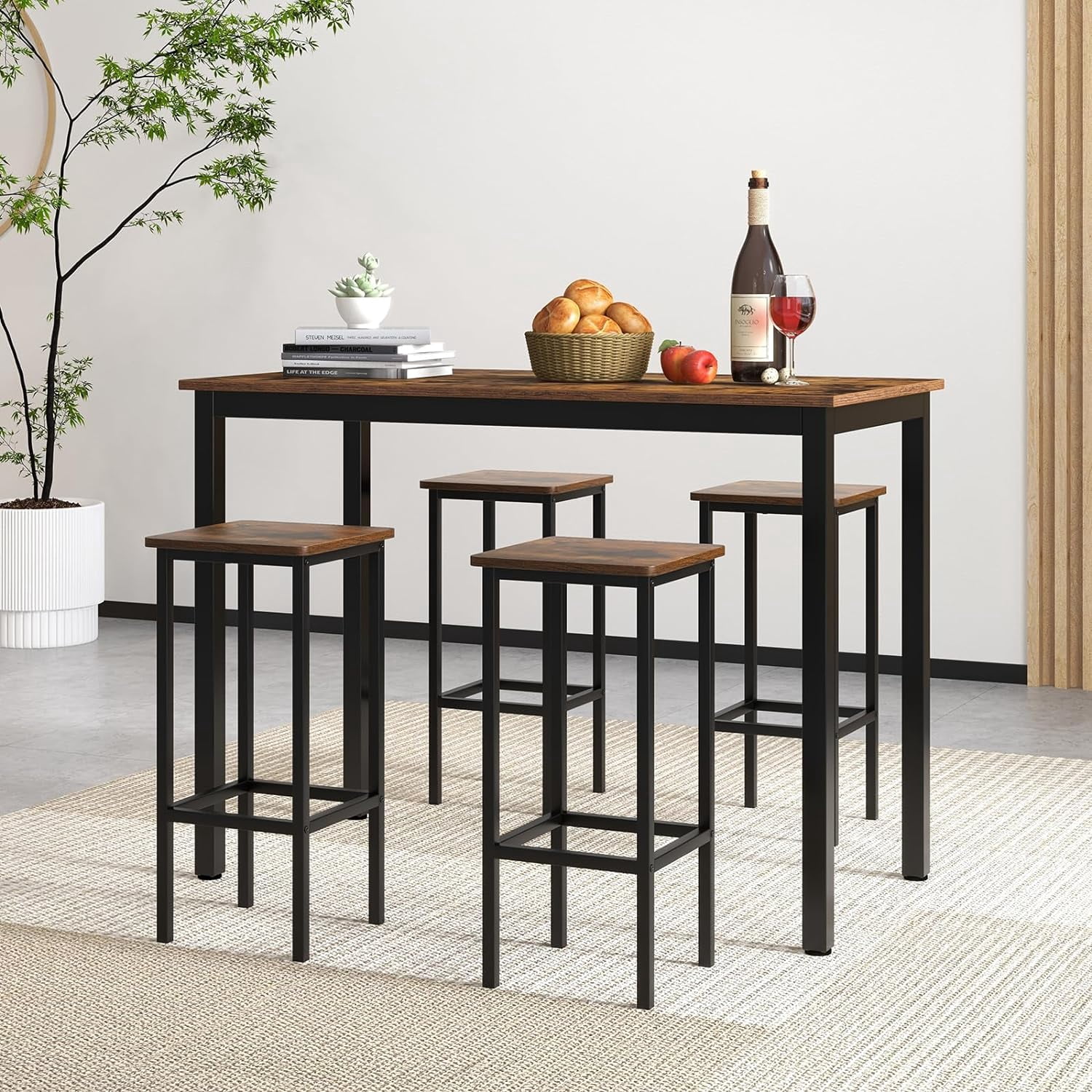 Set of 4 26'' Modern Metal Bar Stools Counter Height Stools w/ Footrest Backless Brown
