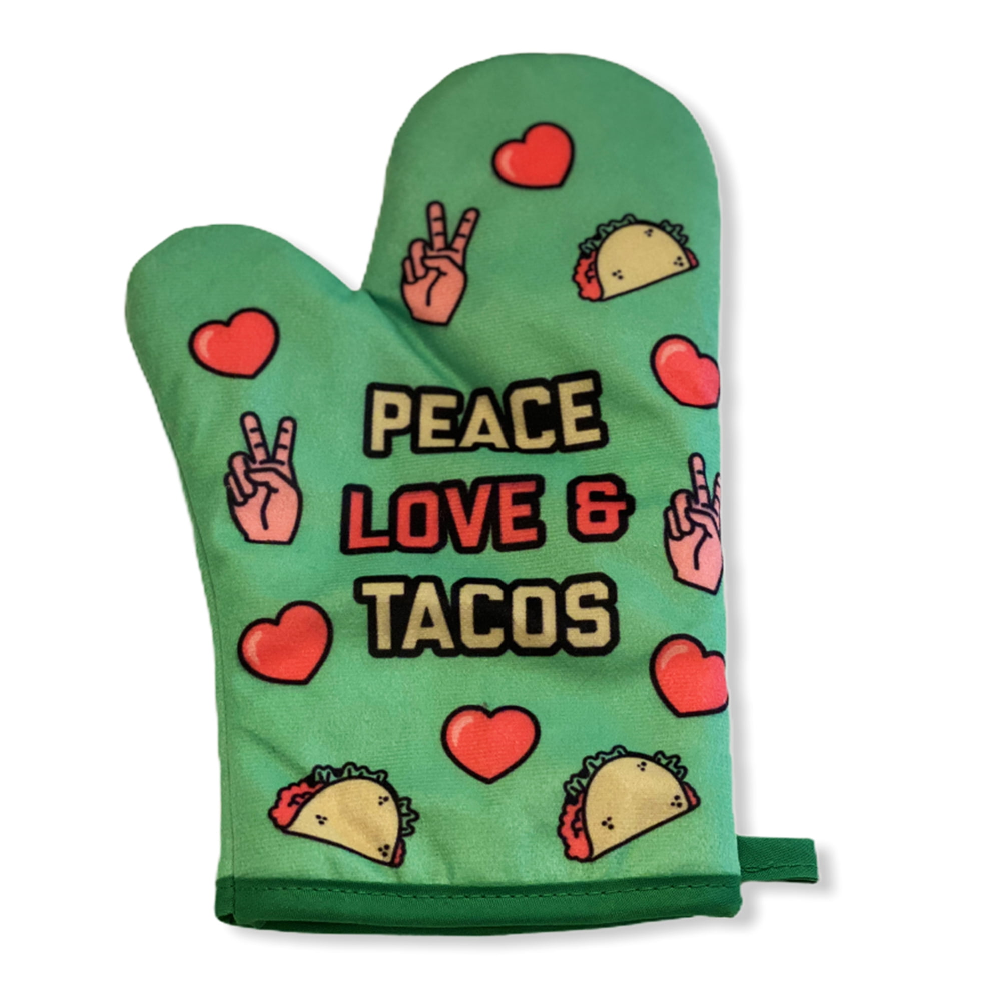 Peace Love Tacos Funny Graphic Novelty Kitchen Accessories (Oven Mitt) -  
