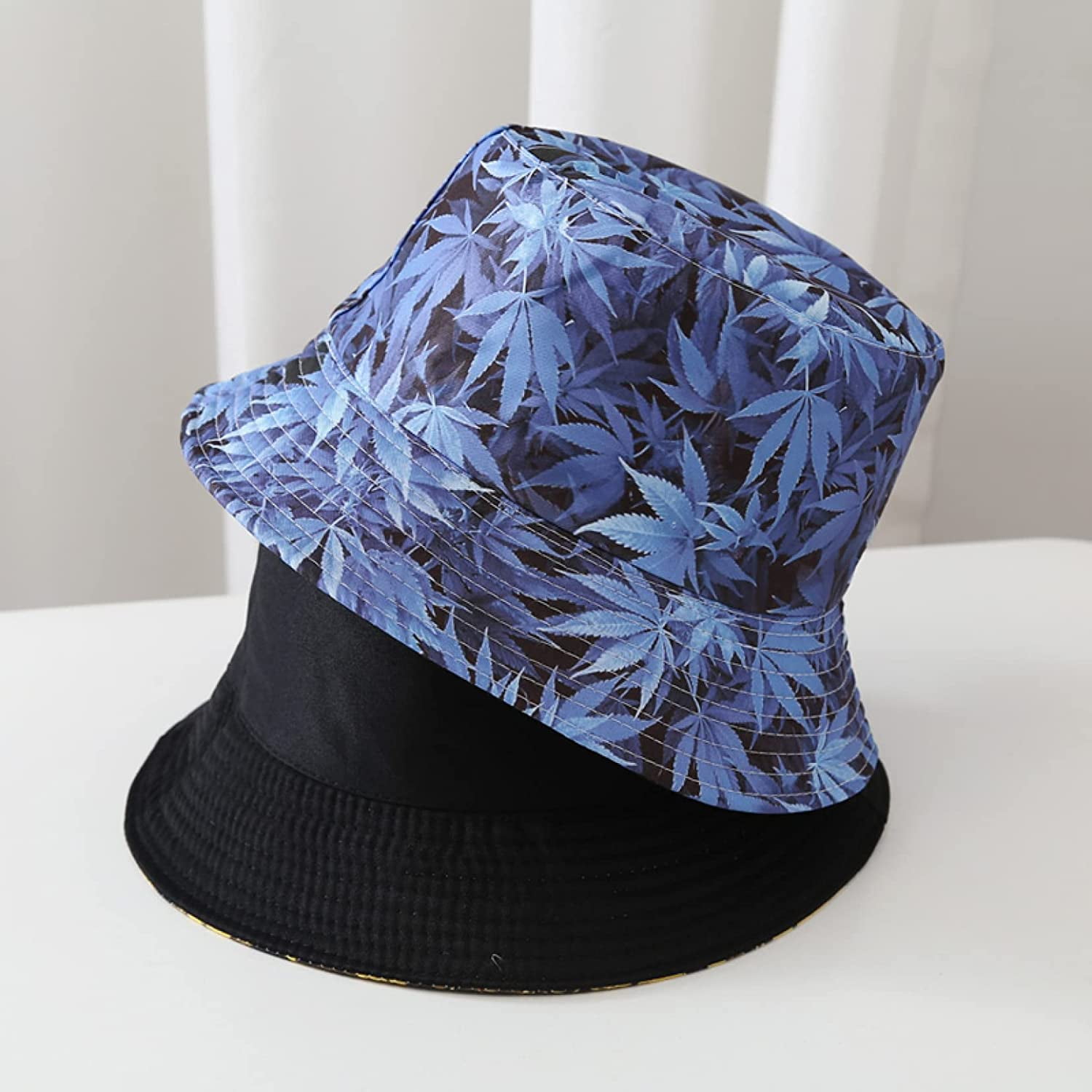 CoCopeaunts Women Bucket Hat Leaf Print Basin Hat Foldable 
