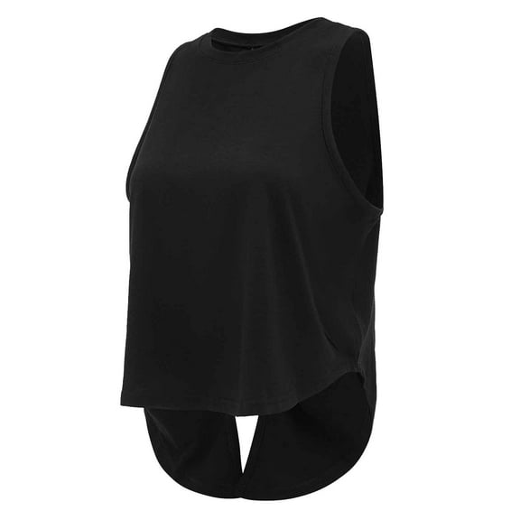 MIXUE Boho Tops For Women Summer Solid Color Round Neck Sleeveless Hollowed Out Yoga Loose Sports Vest Pullover Shirts For Women Tee Shirts Daily-Wear,Black,L