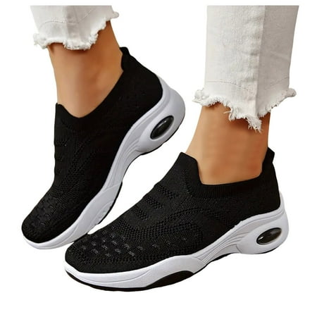 Fauean Womens Sneakers Mens Slip on Sneaker Light Breathable Thick Sole Shoes Daily Wear Black Size 40
