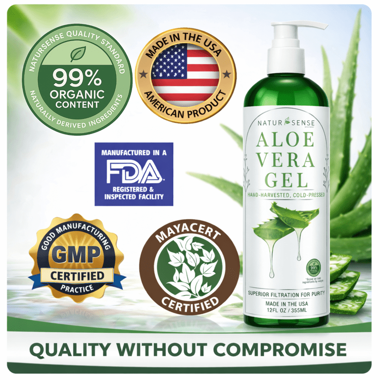NTRSNS Organic Aloe Vera Gel, USDA Certified, Face, Hair, Sunburn