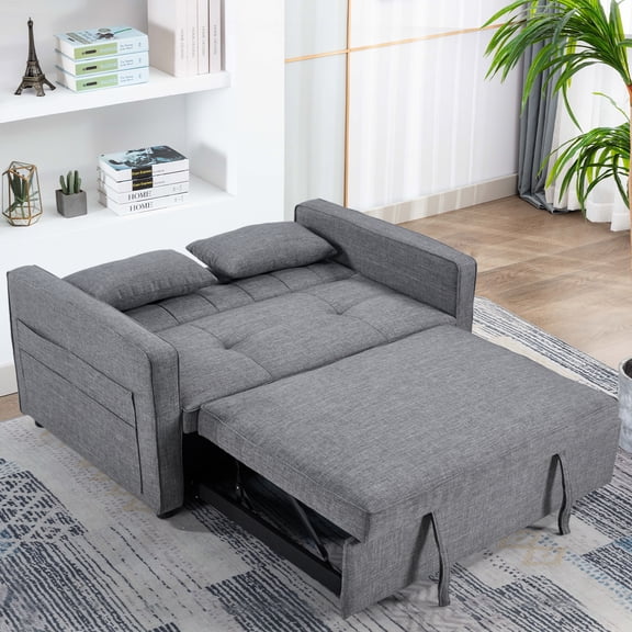 Folding Convertible Loveseat Sofa Bed, Gray - 3-in-1 Pull Out Couch with Adjustable Backrest, Multi-Functional Sleeper Sofa for Living Room, Apartment, Small Space