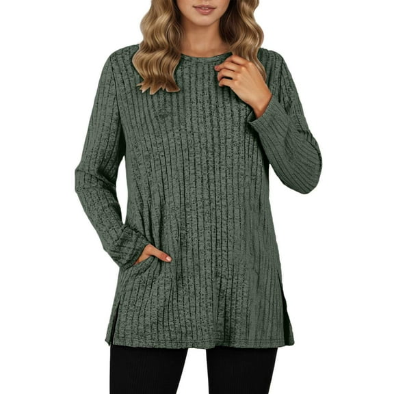 Wdgfv Soft Fleece Lined Pullover Women European Style Womens Loose Fit Round Neck Pullover Sweater Featuring Side Slit Hem And Convenient Front