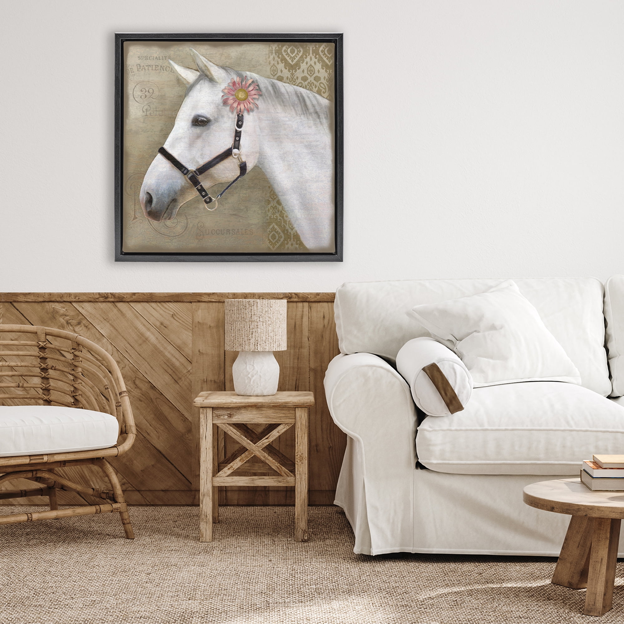 Stupell Industries Boho Barnyard Horse Black Framed Floater Canvas Wall Art, design by Suzanne Nicoll