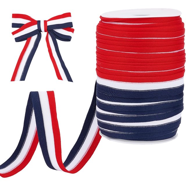 Cinta de grogrén de doble cara con borde tejido, color blanco, azul y rojo, para el 4 de julio, 40 yardas