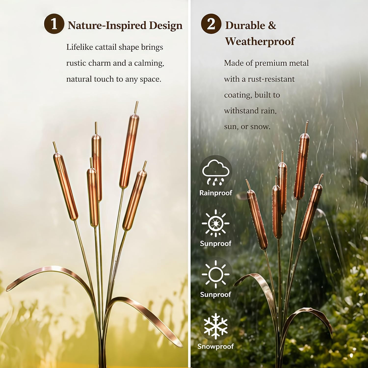 2026 New Iron Wind Chimes Stake Outdoor Decor, Cattail Windchimes, Handmade Rustic Plant Support Garden Art Ornament Wind Chimes Yard Stake for Garden Patio