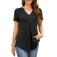 thumbnail image 3 of Fancyglim Women's V Neck Top Short Sleeve Work Pleated Blouses Shirt Black M, 3 of 5