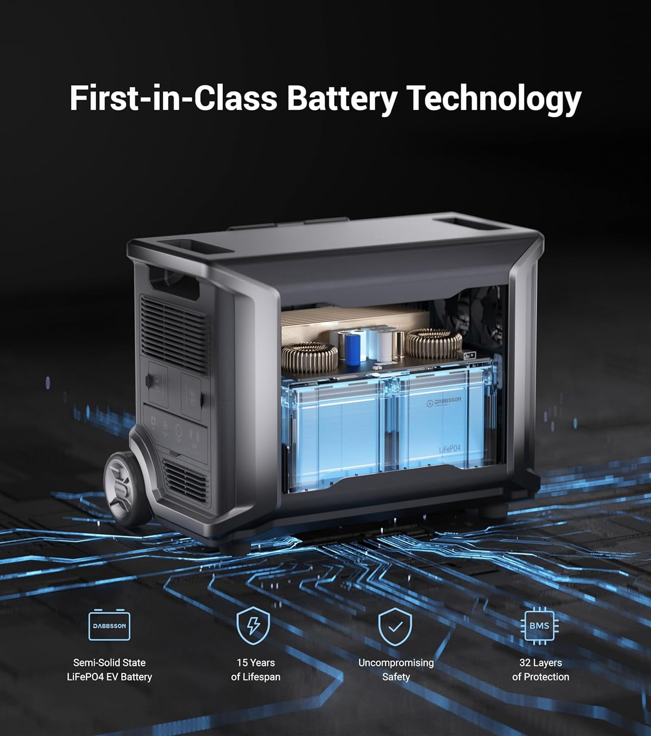 Dabbsson DBS3500 Portable Power Station, 3430Wh Solar Generator for Home Use, Power Outage, Outdoors, Camping, RVs, 3600W Pure Sine Wave, Fast Charging EV Semi-Solid State LiFePO4 (LFP) Battery