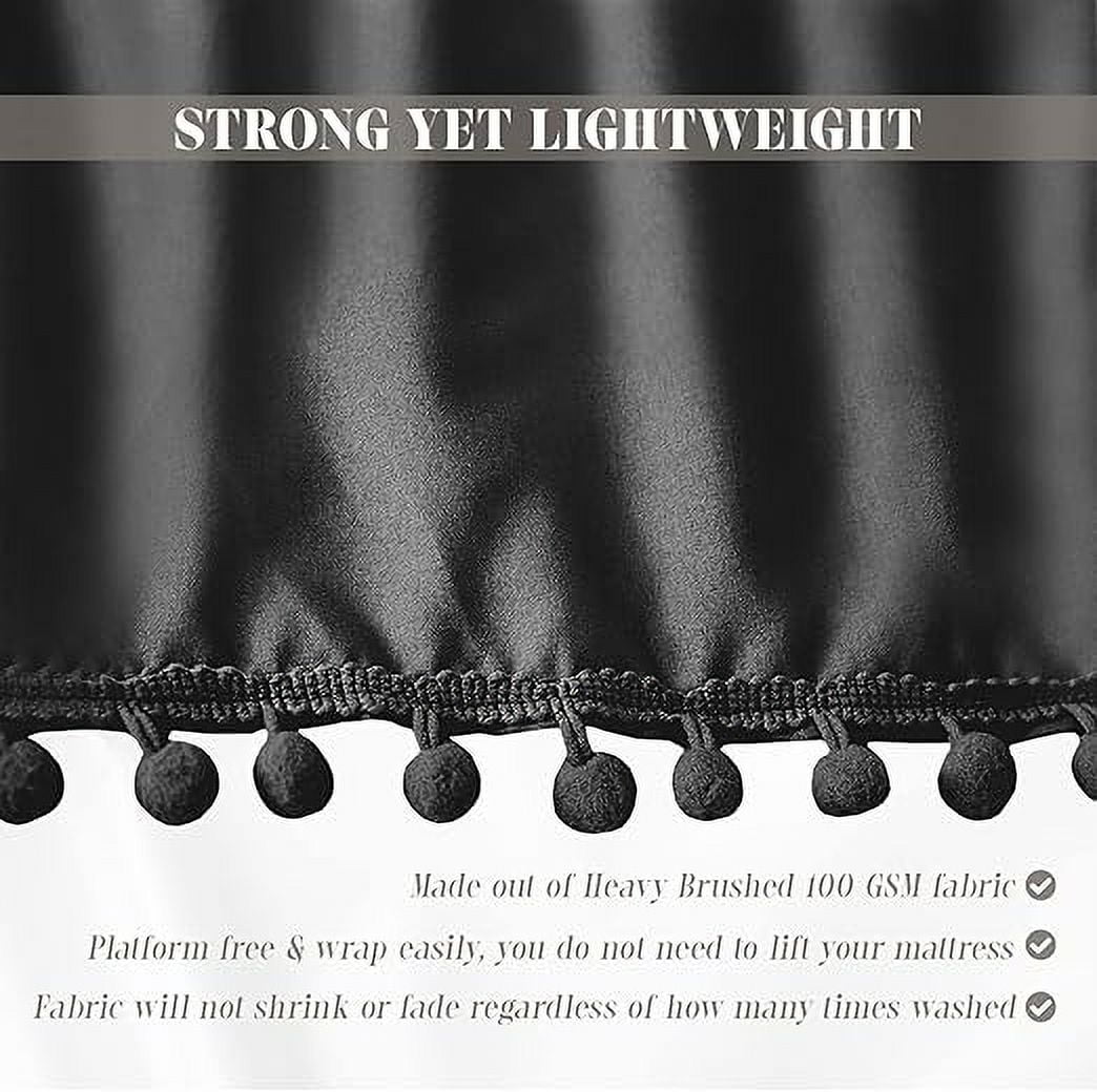 Elegant Comfort Ella Collection 1-Piece Pom-Pom Bed Skirt - 16-Inch Drop, 1500 Thread Count, Easy Wrap Around Elastic, Wrinkle Resistant, Queen/King, Black of Night