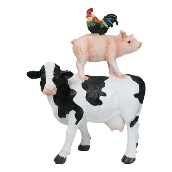 Western Country Rustic Farmhouse Holstein Cow Piglet And Hen Chicken Figurine