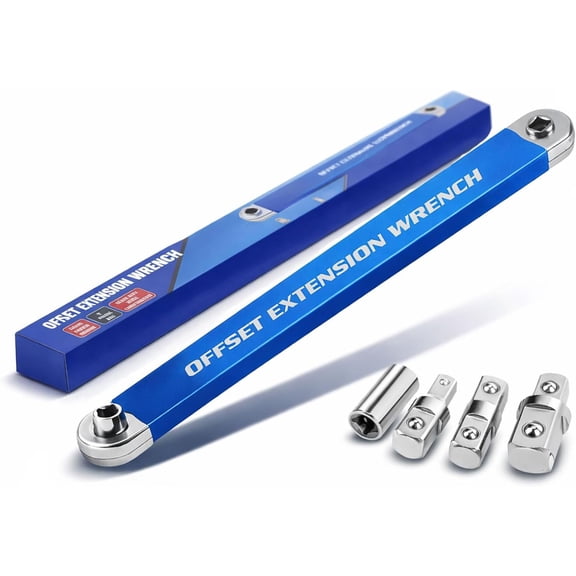 Pro - Offset Extension Wrench Set, 15-Inch Impact Ready Tight Reach Wrench with Chain Drive Technology, 1/4", 3/8" & 1/2" Square Drive Adapters, High Torque Mechanics Tool for Tight Spaces (1pc)