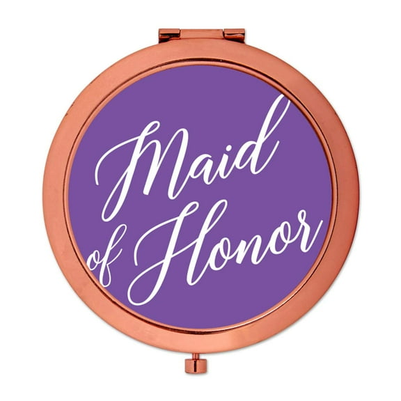 Koyal Wholesale Rose Gold Compact Mirror Maid of Honor Wedding Gift, Royal Purple, 1-Pack