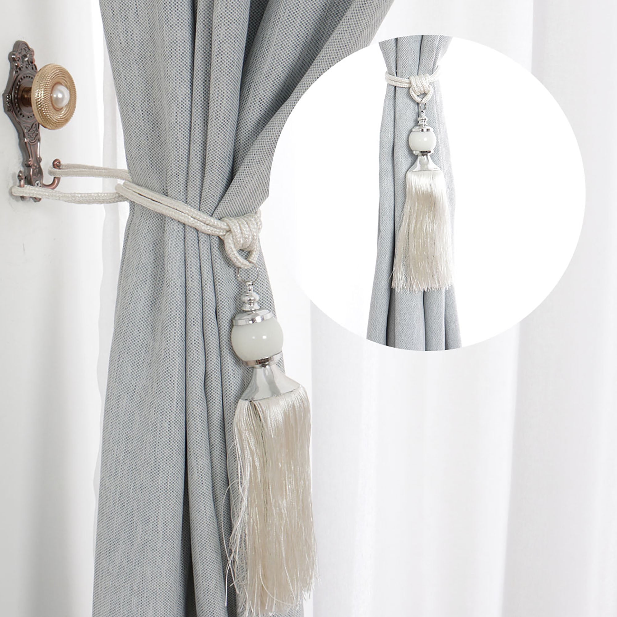 2pcs Curtain Tieback 26.8 Inch Holdback Home Braid Rope Tassels Curtain