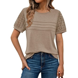 Uvplove 2025 Womens Cap Sleeve Top Hollow Out Knit Short Tee