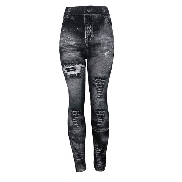 Qarigey Leggings vaqueros de imitación para mujer, pantalones sexis de cintura alta, ajustados, ajustados, Push Up, ajustados, para fiesta deportiva Prendas para la parte inferior del cuerpo Negro Qarigey AP019353-02