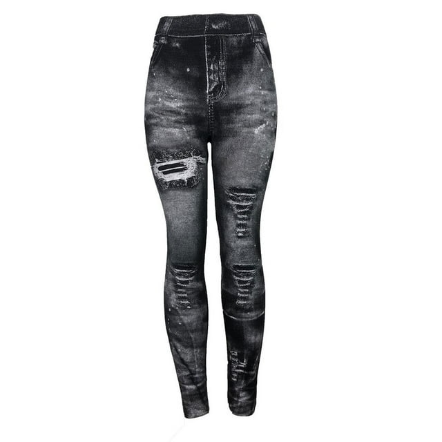 Qarigey Leggings vaqueros de imitación para mujer, pantalones sexis de cintura alta, ajustados, ajustados, Push Up, ajustados, para fiesta deportiva Prendas para la parte inferior del cuerpo Negro Qarigey AP019353-02