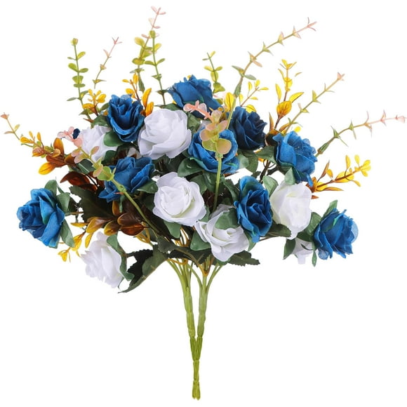 Nvzi Artificial Flowers,2 Packs of Artificial Roses, 24 Little Rose Silk Flowers. Plastic Flowers,Plants for Home Hotel Wedding Christmas Tables Decorations, Dark Blue