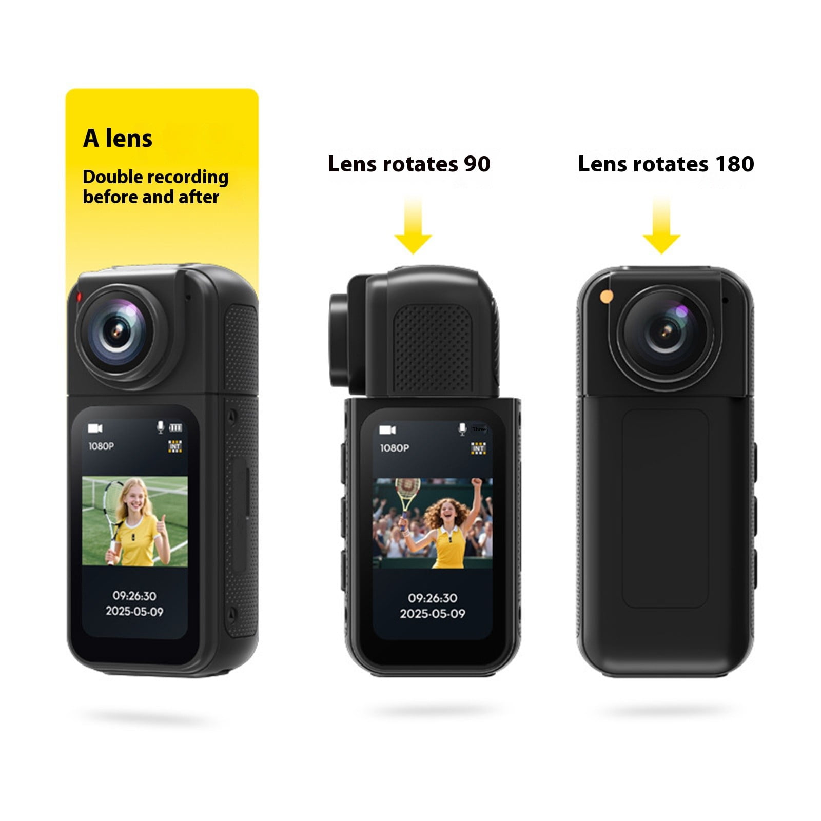 1. 1080P Wearable Action Camera 180° Rotating Lens Video Recorder for Outdoor Sports & Motorcycle Travel