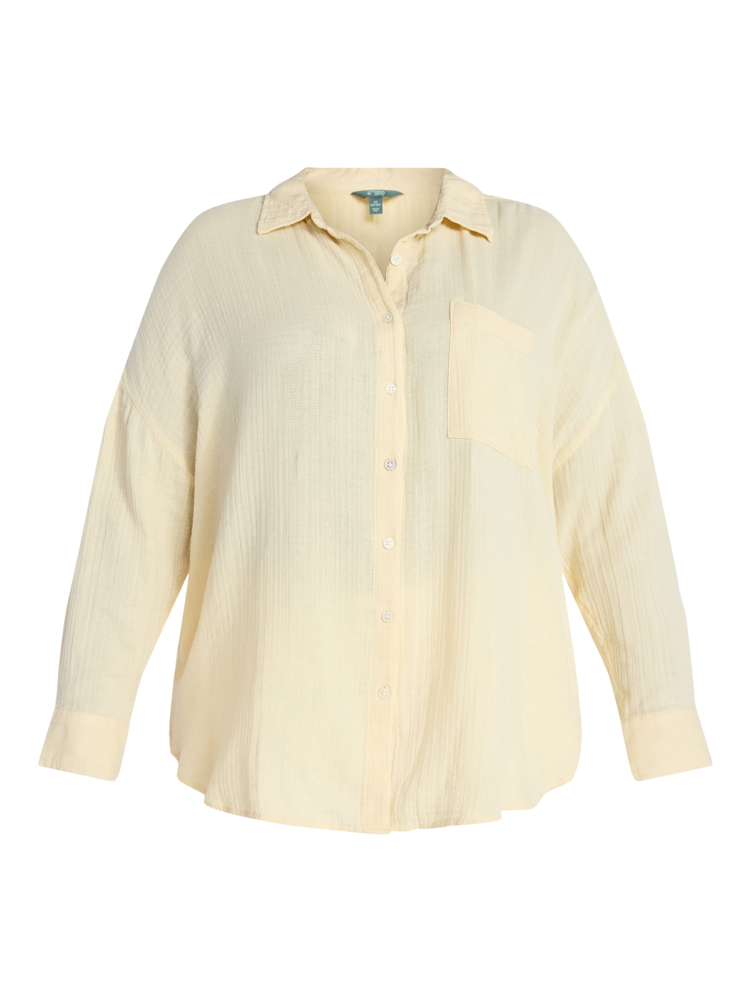 Terra & Sky Women's Plus Size Double Cloth Boyfriend Shirt, Sizes 0X-5X