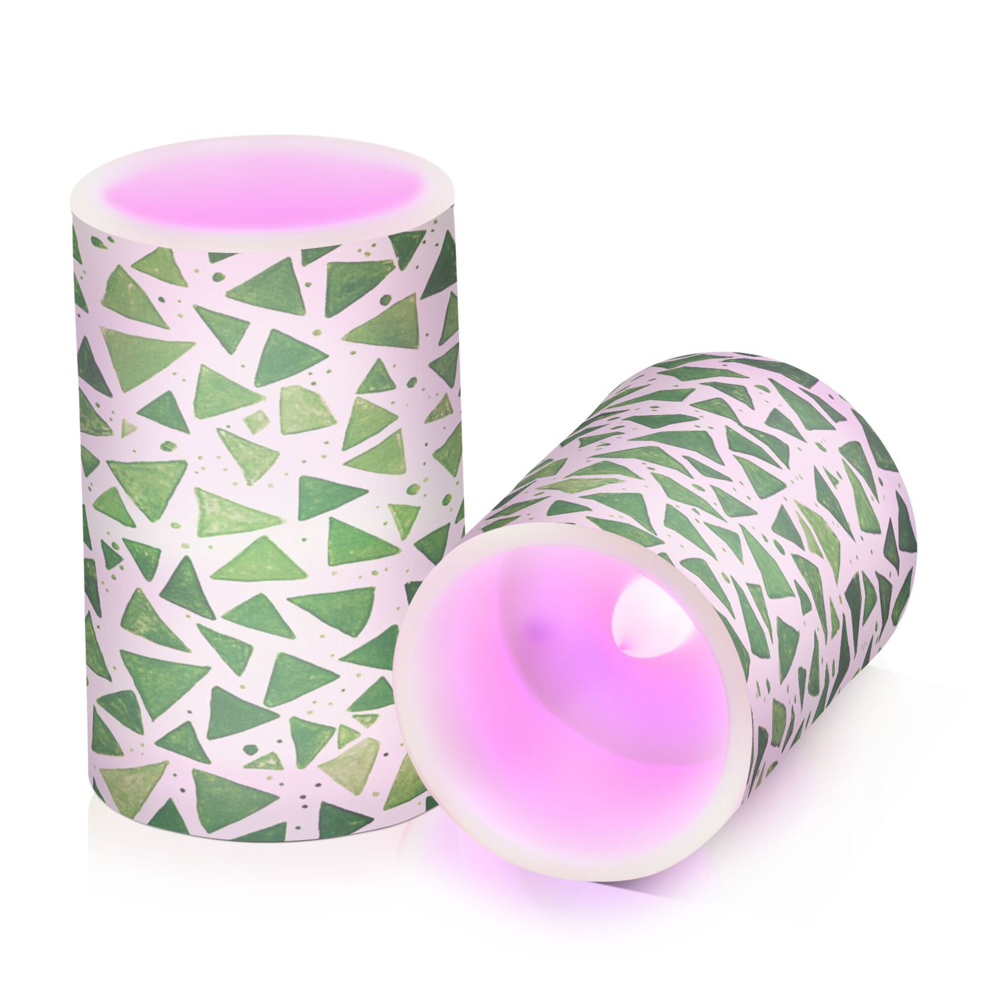 Yayeee Flameless Candles with Remote Flickering Battery Operated Multi Color Changing, Green Dot Triangles Pattern