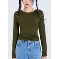 thumbnail image 2 of Women´s Summer Slim Tops Solid Color T-shirt Long Sleeve Round Neck Blouse, 2 of 9