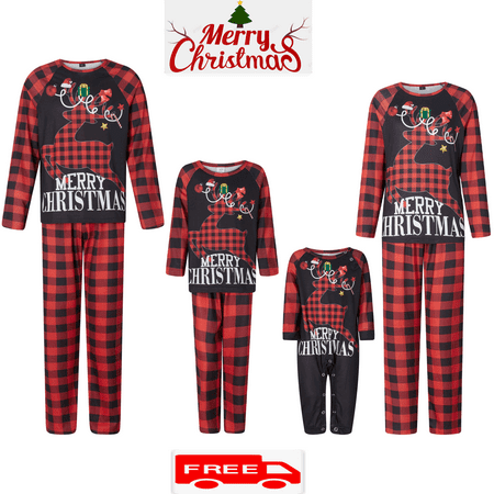 

New Christmas Family Pajamas Matching Set Letter Plaid Tops and Pants