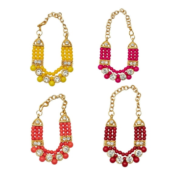 Set of 4 Moti Mala for Laddu Gopal/Devi Maa/Radha Krishna/Indian Traditional Fesitval Diwali Decorations Goddess Haar Sringar Set Deity jewellary All God Idol Statue(Size:-1")(Red,Pink,Orange,Yellow)