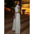 thumbnail image 2 of White Sleeveless High-Neck Fitted Pleated Maxi Dress For Women, 2 of 5