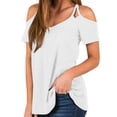 thumbnail image 4 of Brilliant Women Tops Women's Summer Solid Short Sleeve Top Off Shoulder V-Neck Casual Lace Up T-Shirt clothes under $10.00, 4 of 8