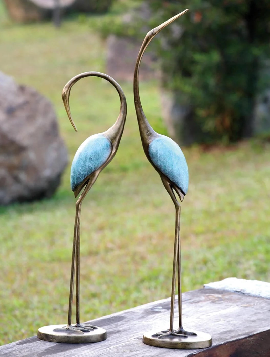 SPI Hand Painted Aluminum Stylized Garden Crane Pair
