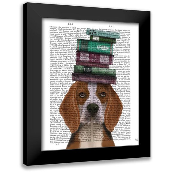 Fab Funky 12x14 Black Modern Framed Museum Art Print Titled - Beagle and Books