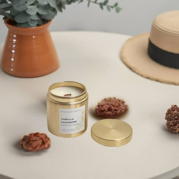 N K S Desiggns Bougies de Rêve 9 oz Bougies en Étain Doré Parfumées à la Vanille et au Cachemire