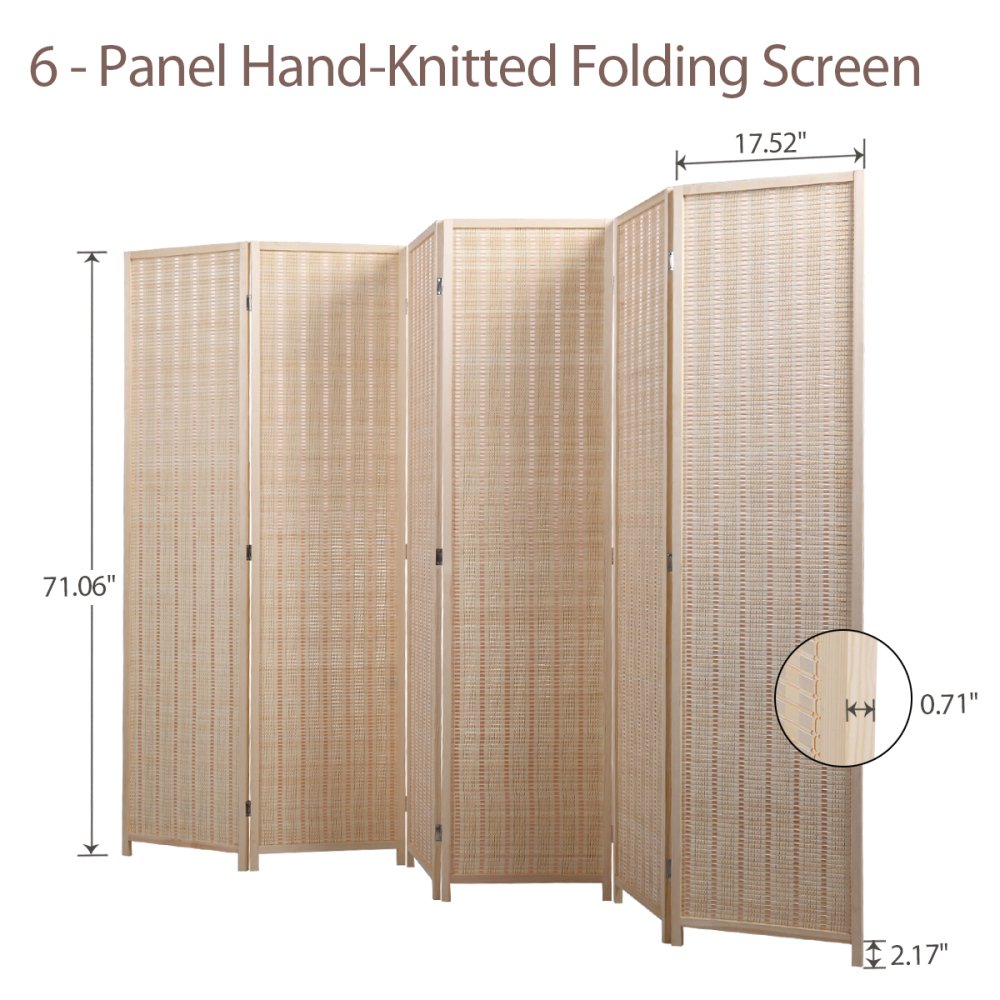 Hassch 6 Panel Privacy Screen Room Divider Partition 5.58 Ft Tall Privacy Wall Divider Folding Wood Screen, Natural - image 5 of 10