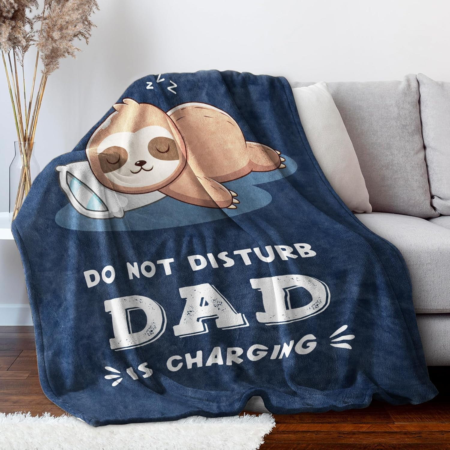Funny Fathers Day Birthday Gifts for Dad, Dad is Charging Sloth Blanket, Present for Father from Daughter Son, Daddy Gifts for Fathers Day Christmas, Super Soft Throws Blanket for Father