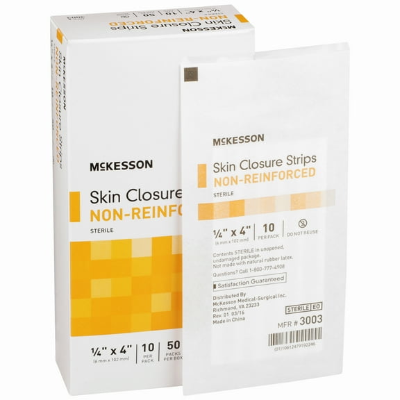 McKesson Skin Closure Strips for Wound Care, Sterile - Tan, 1/4 in x 4 in, 50 Ct