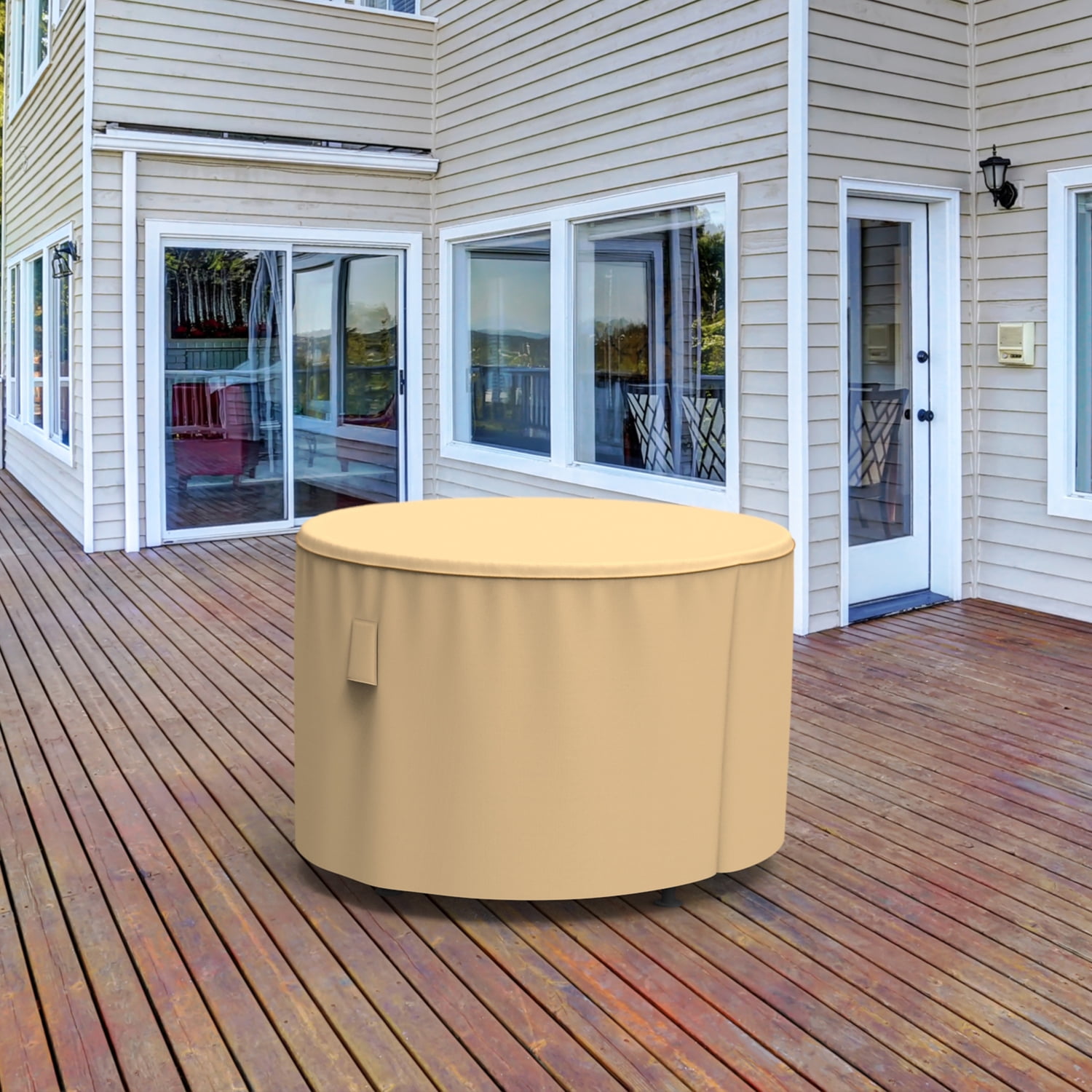 Budge Small Tan Patio Round Table Cover, StormBlock™ Savanna