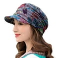 thumbnail image 2 of dianhelloya Warm hat Short Brim Warm Foldable Earflap Women Cap Ethnic Style Floral Print Autumn Winter Hat Daily Clothing Dark Gray, 2 of 8