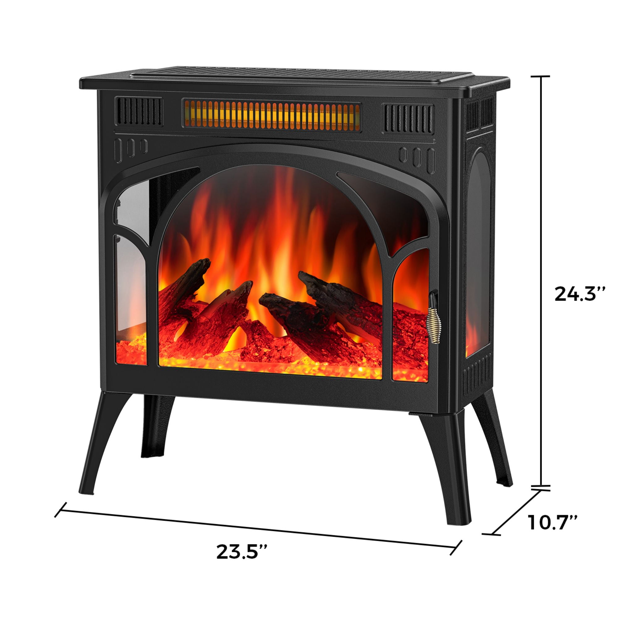 Moifoi 24Inch Electric Fireplace Stove , 1500 W Freestanding Portable Indoor Electric Stove Heater w/ 3 D Flame Effect, Black