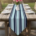 thumbnail image 6 of Table Runners 90 Inches Long, Navy Blue Turquoise Striped Cotton Linen Kitchen Dining Coffee Table Runner for Party Home Decor, Gradient Horizontal Lines Tabletop Dresser Scarves Runner 13x90 Inch, 6 of 9