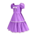 thumbnail image 4 of Glisme Big Girls Dress Solid Color Puff Sleeve Square Collar With Bowknot Back To School Lace Trim Tiered Girls Dresses, 4 of 9