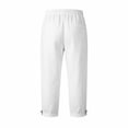 thumbnail image 4 of JJHGVB Linen Capri Pants for Women Lightweight Spring Beach Travel Button Trousers Straight Wide Leg Paperbag Pant Capri Sweatpants Linen Pants Women Lounge Trouser Crop Pants for Women White L, 4 of 4
