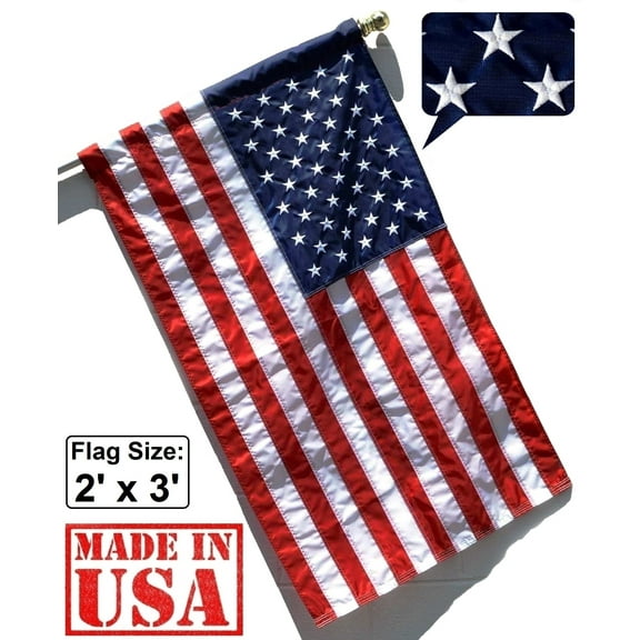US Flag Factory - 2x3 FT U.S. American Flag (Pole Sleeve) (Embroidered Stars, Sewn Stripes) Outdoor SolarMax Nylon, UV Fading Resistant - Made in America