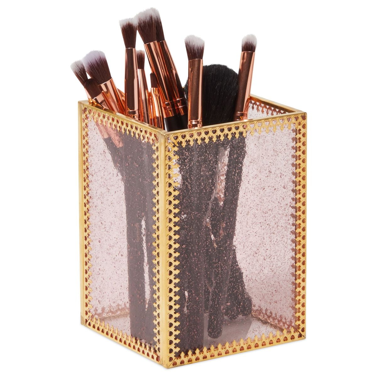 Clear Glass Makeup Brushes Holder for Vanity & Countertop, Cosmetic