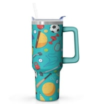 Football Soccer Insulated Tumbler with Handle Straw Lid Large Capacity Stainless Steel Travel Mug for Hot Cold Drinks Sports Coffee Cup Gift for Men Boys Husband Dad Travelers