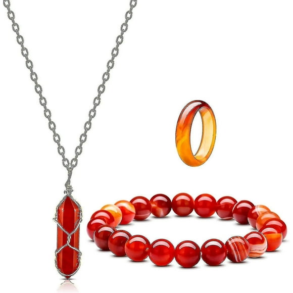 Carnelian Crystal Necklace For Women Men Red Carnelian Rings Natural Relieve Anxiety Gemstone Bracelet Crystal Quartz Chakra Gems Stones