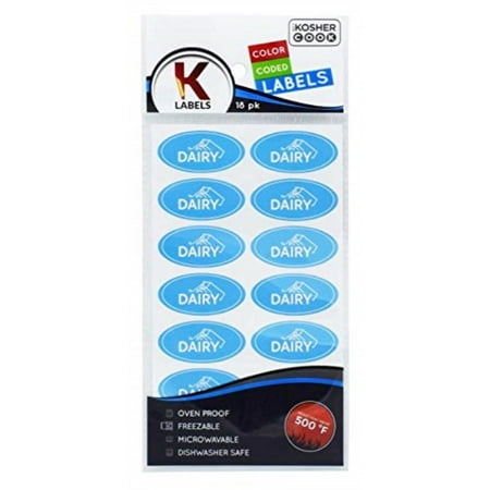 18 Dairy Blue Kosher Labels Oven Proof up to 500, Freezable, Microwavable, Dishwasher Safe, English Color Coded