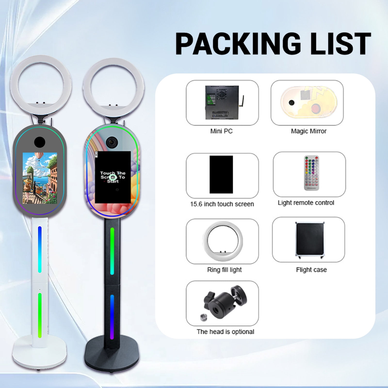 PAAFNN 15.6inch Portable Mirror Photo Booth with Ring Light Selfie Machine Touch Screen for Party