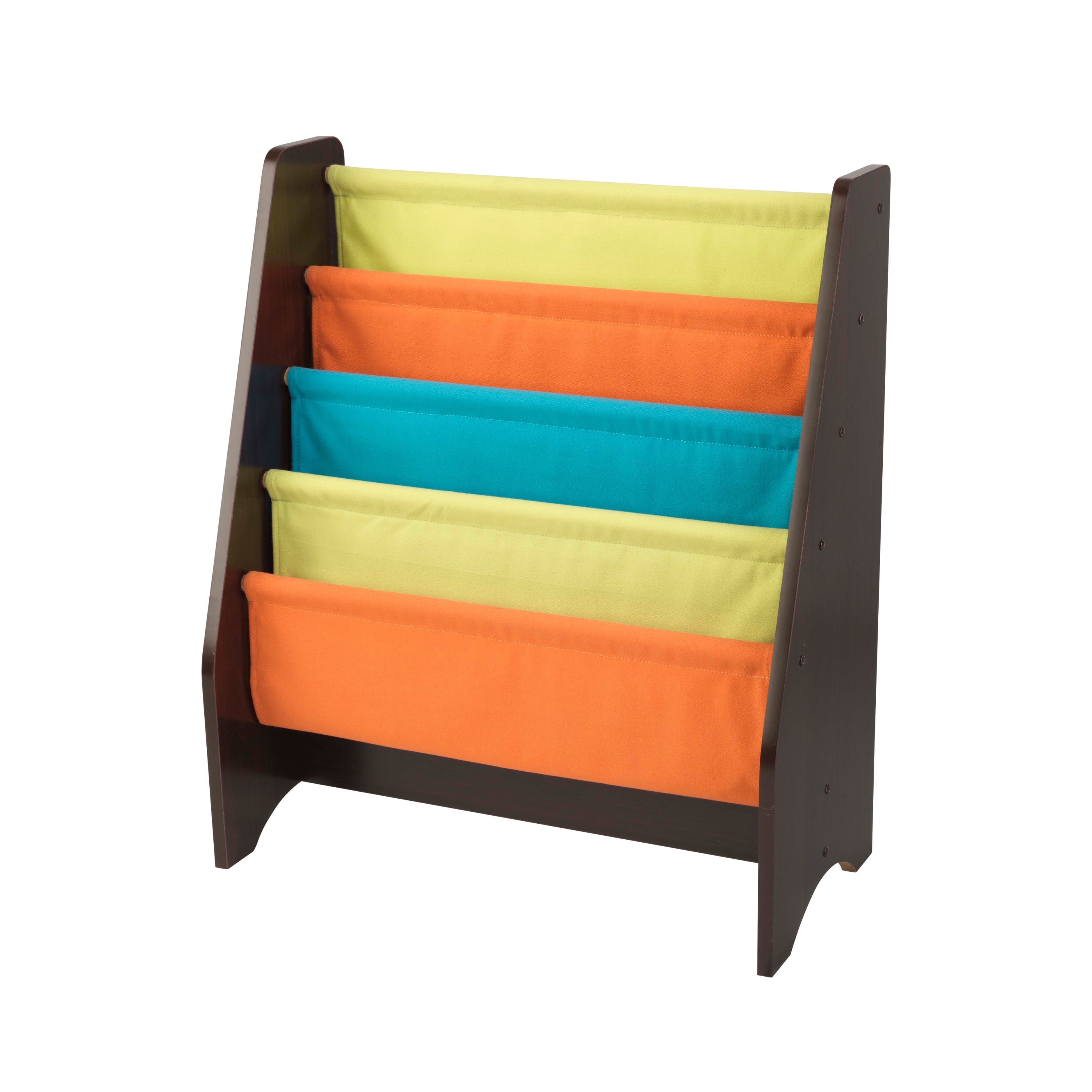 KidKraft Wood and Canvas Sling Bookshelf, Brights & Espresso